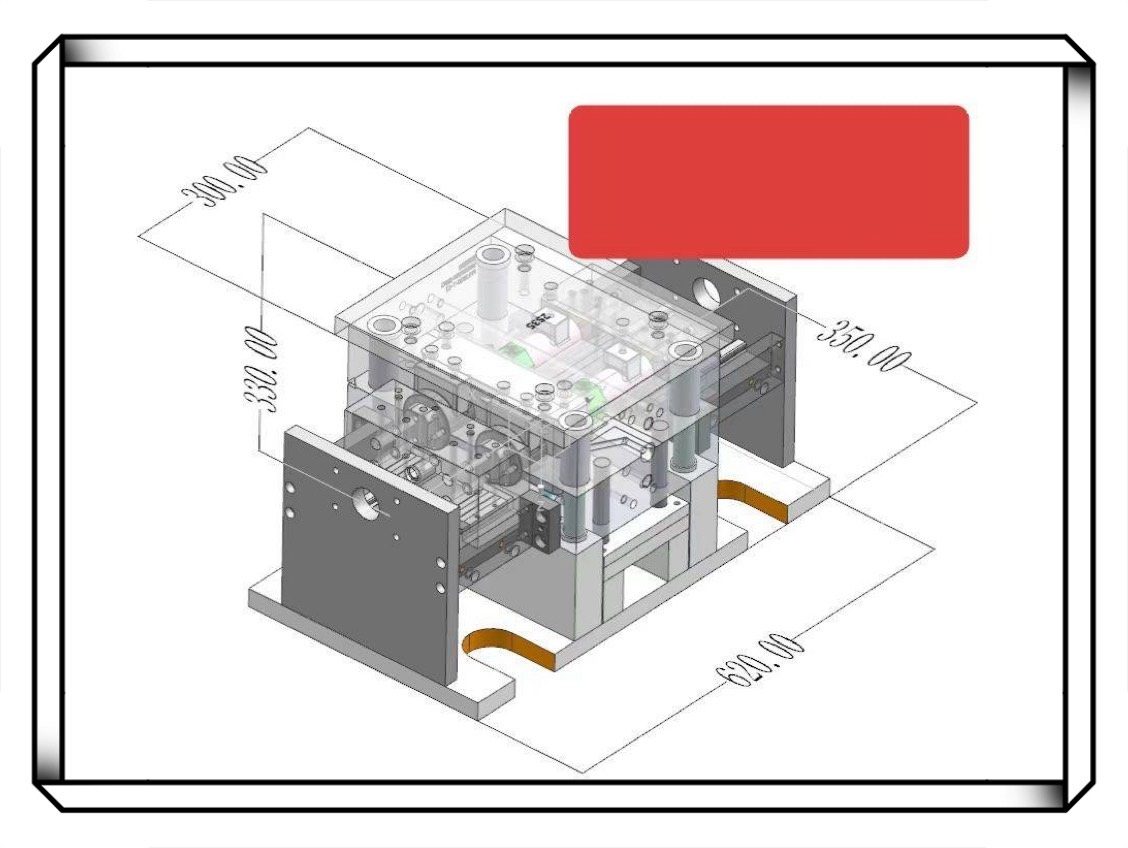 Tooling layout showing parting line and shrink allowance